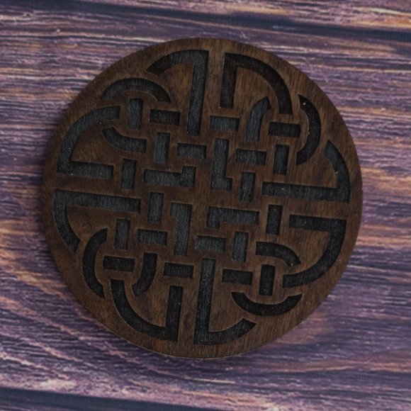 HANDMADE DRINK COASTERS Celtic Walnut with Laser Etched Design (4) - Picture 2 of 2